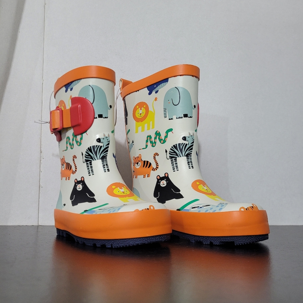 SunSquad Kids Gardening Rain Boots Orange Animal Print Size S (5–6)